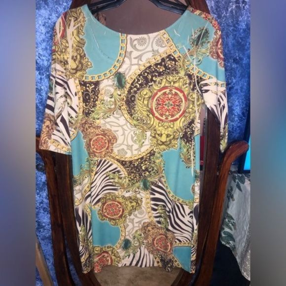 119.  Fresh of LA Sheath Teal Gold Chain Large Dress - Picture 2 of 7